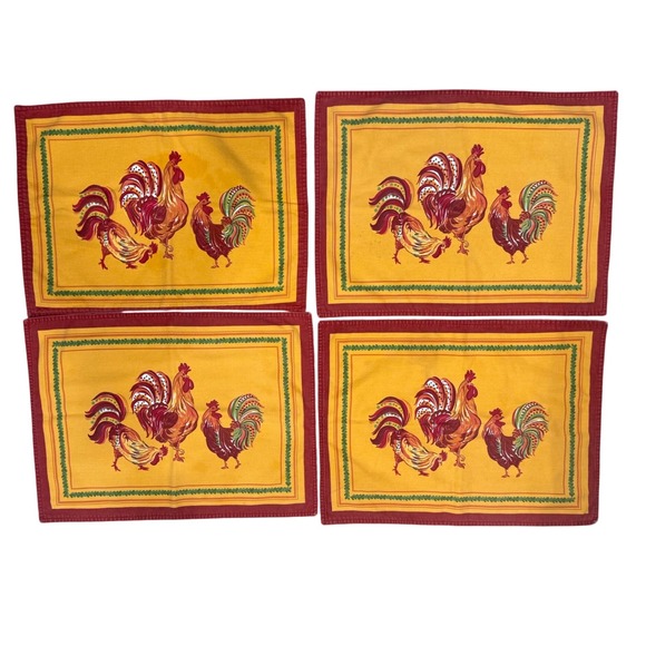 Retired Williams Sonoma Tuscan Rooster Set of 4 Farmhouse Kitchen Table Linens - Picture 1 of 7